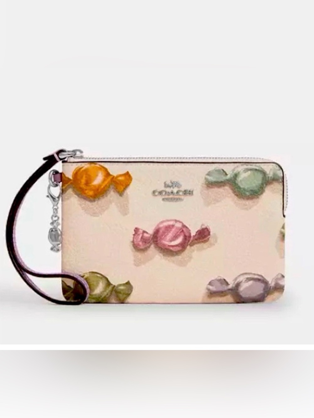 Coach Cream Wristlet with Pastel Candy Motif 🍬✨ NWT
